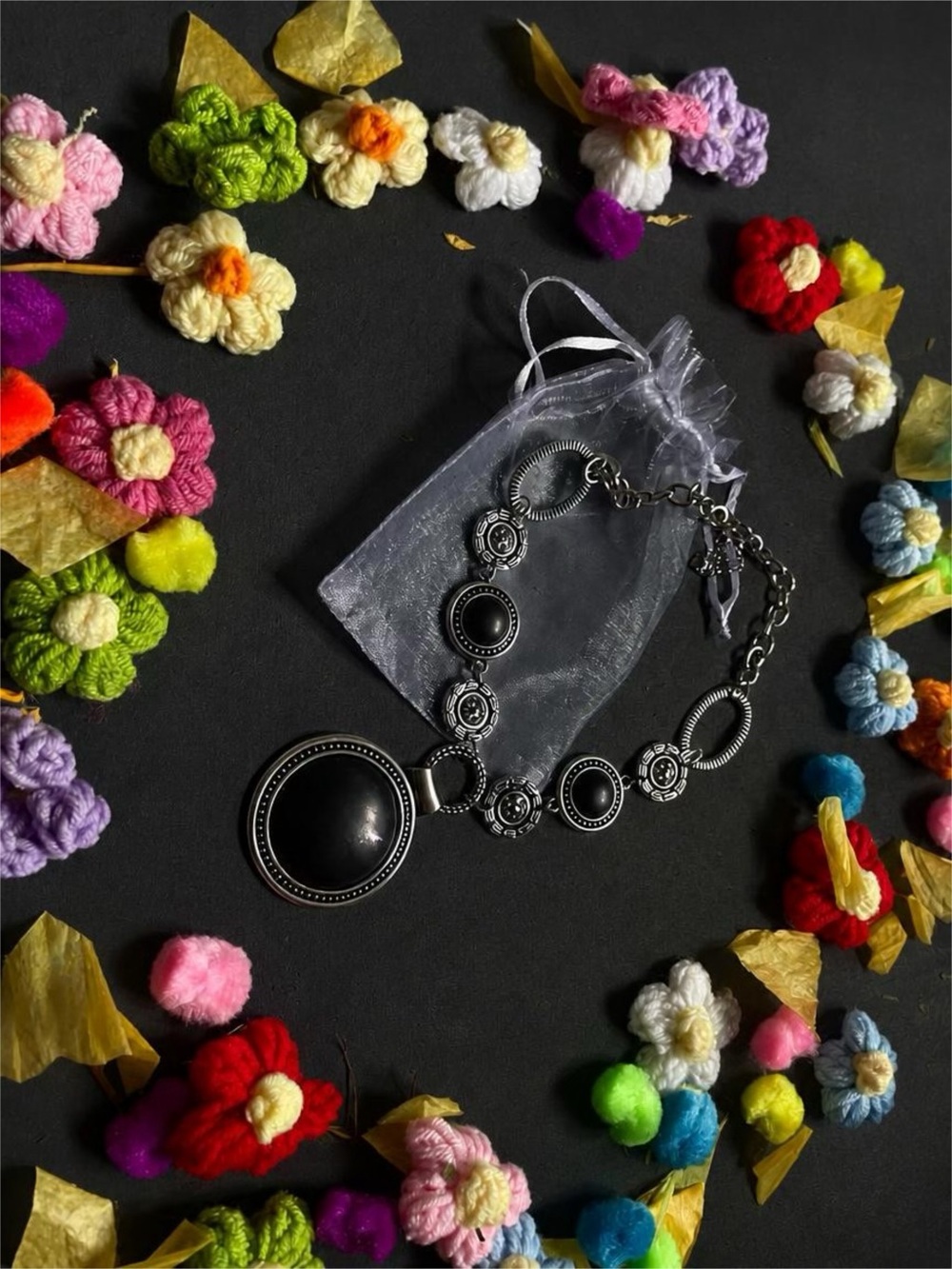 Classic Silver-Tone Black Pendant Necklace - Elegant Women’s Jewelry